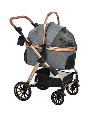 PawHut 3 in 1 Dog Stroller with Detachable Cabin, Adjustable Canopy,