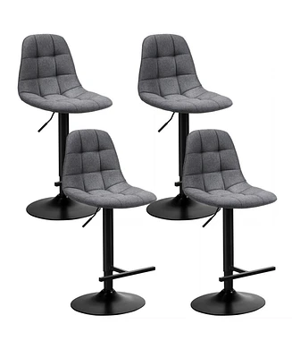 Gymax Set of Adjustable Bar Stools Swivel Counter Height Linen Chairs with Back