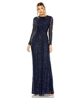 Women's Sequined Long Sleeve Side Knot Gown