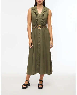 Ellen Tracy Women s Belted Sleeveless Maxi Dress with Ruffle Detail