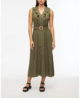 Ellen Tracy Women s Belted Sleeveless Maxi Dress with Ruffle Detail