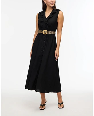 Ellen Tracy Women s Belted Sleeveless Maxi Dress with Ruffle Detail