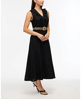 Ellen Tracy Women's Belted Sleeveless Maxi Dress with Ruffle Detail