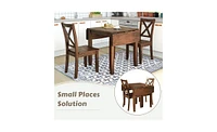 3-Piece Wood Drop Leaf Breakfast Nook Dining Table Set with 2 X-back Chairs for Small Places