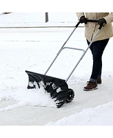 Casl Brands 26 Inch Heavy Duty Snow Shovel for Driveway - Snow Pusher Shovel with Wheels and Adjustable Aluminum Handle