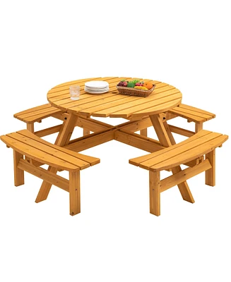 Slickblue 8-Person Wooden Picnic Table for Spacious and Comfortable Outdoor Dining