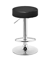 Gymax Set of 2 Adjustable Round Leather Seat Hydraulic Swivel Bar Stool