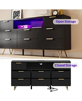 gaomon 8 Drawer Dresser with Power Outlet & Led Light