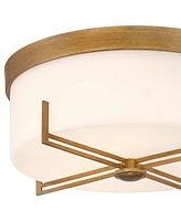Henning 15 1/2" Modern Flush-Mount Ceiling Light Fixture Kitchen Foyer Hallway Round Gold Finish White Glass Shade Metal Bedroom Bathroom Entryway Liv