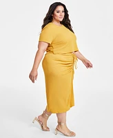 Nina Parker Plus Size Textured Drawstring-Ruched Skirt