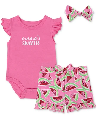 Baby Essentials Girls Mama's Sweetie Bodysuit, Headband & Shorts, 3 Piece Set