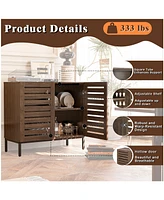 Lovmor Farmhouse Sideboard Buffet Storage Cabinet with Strip Skeleton Door and Adjustable shelves, for living room dining room kitchen