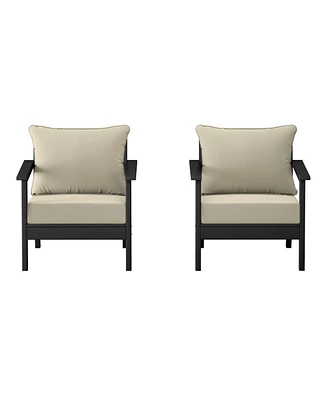 WestinTrends Outdoor Modern Hdpe Patio Black Club Chairs with Deep Seat Cushions (Set of 2