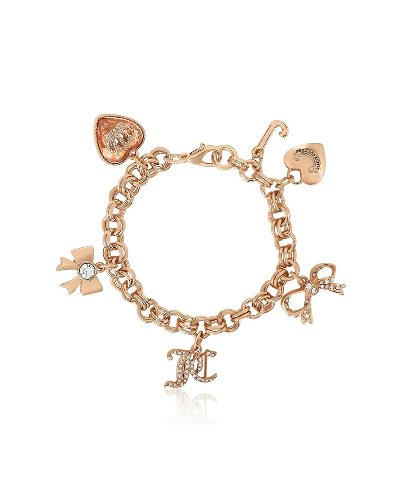 Juicy Couture Gold-Tone Charm Bracelet with Bow and Pave Details