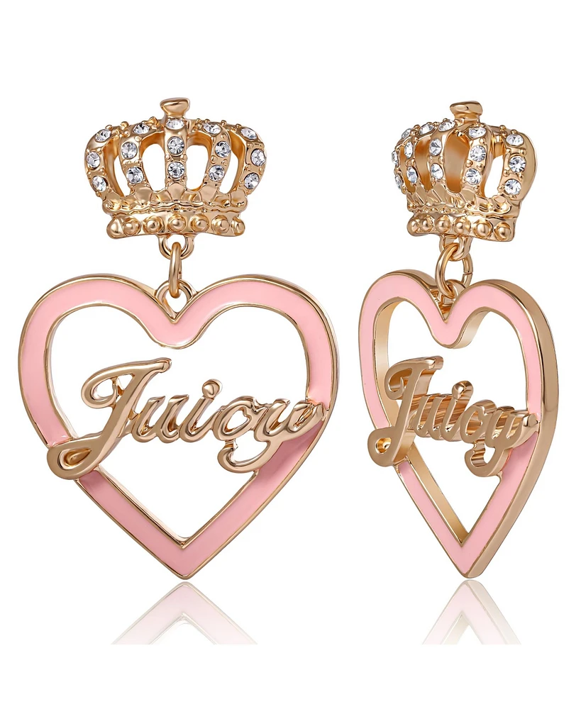 Juicy Couture Gold-Tone Crown & Pink Heart Drop Earrings