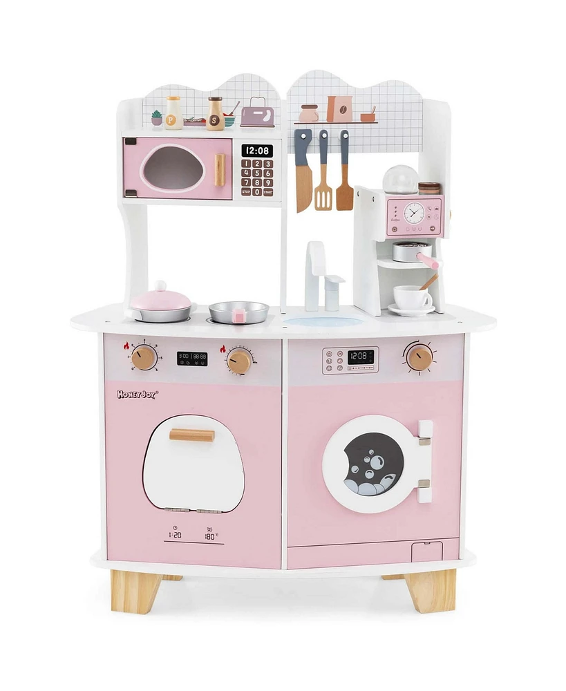 Costway Wooden Kids Kitchen Playset Pretend Play Kitchen with Coffee Maker & Microwave