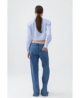 Nocturne Women's Striped Shirt with Shoulder Pad