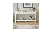 Slickblue Long Console Table Entryway Table with Different Size Drawers and Bottom Shelf