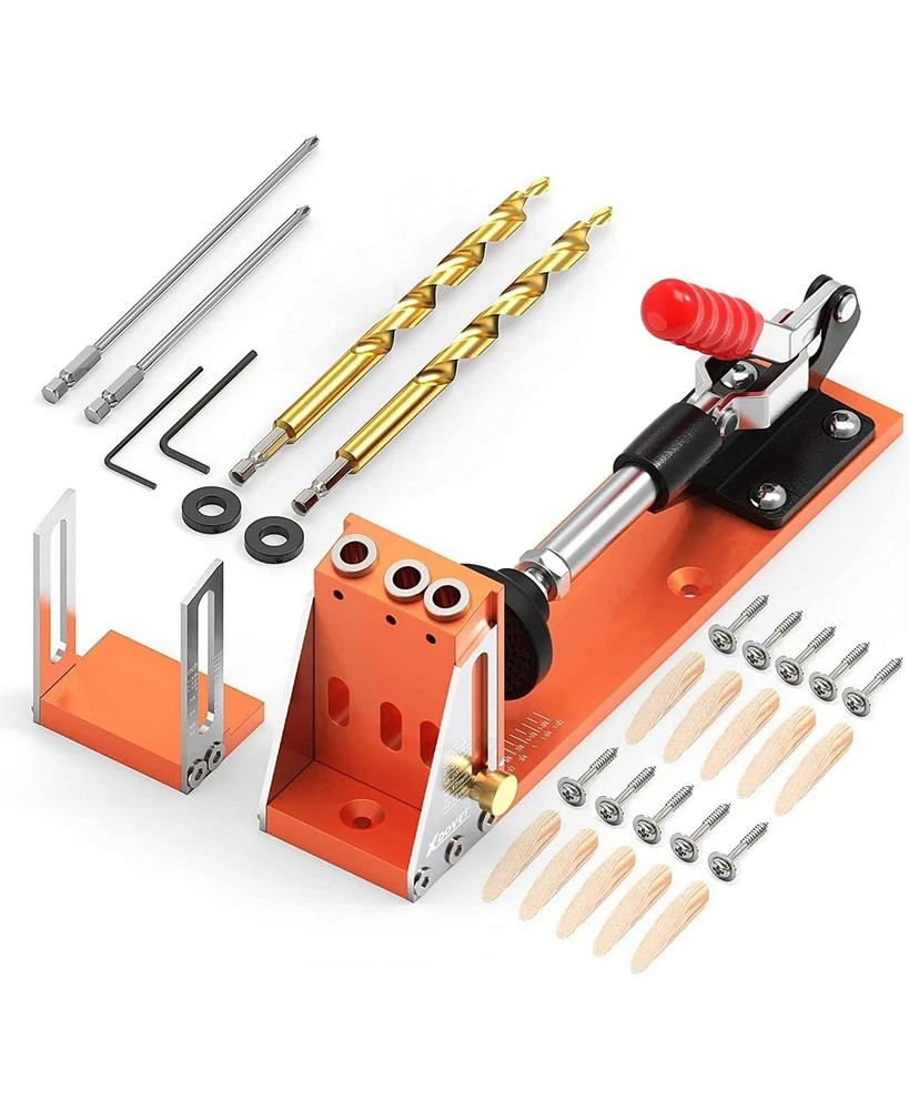 Xdovet Pocket Hole Jig Kit, Professional and Upgraded All-Metal Pocket Screw Jig, Diy Woodworking Punch Locator Kit with Drill Bits Hole Screws Hole P