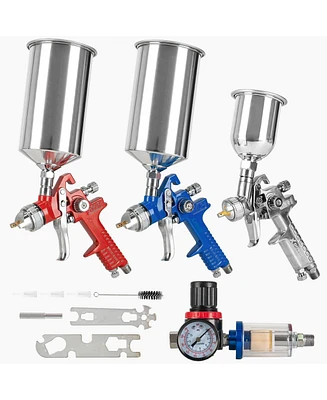 Xdovet Paint Sprayer 3 Pcs Set, Hvlp Spray Gun for House Painting Walls, Furniture, Cabinets, Cars, Undercoating, 1.0/1.4/1.7mm with Pressure Gauge