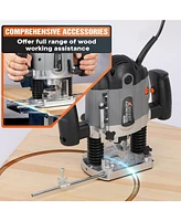 Xdovet 16000-30000 Rpm Electronic Plunge Woodworking Router, 6 Variable Speeds Wood Router Tool, 1.7 Hp 10-Amp Plunge Woodworking Router Kit with Para