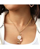 Juicy Couture Gold-Tone Layered Charm Necklace with Pink Enamel Accents