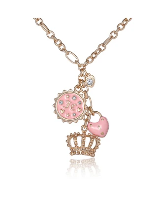 Juicy Couture Gold-Tone Layered Charm Necklace with Pink Enamel Accents