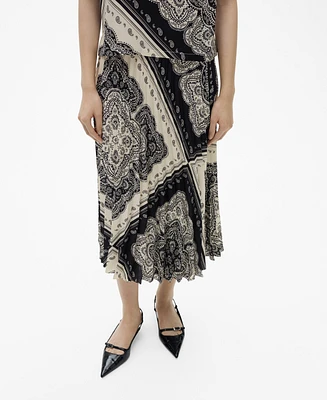 Mango Women's Paisley Print Pleated Skirt