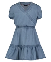 Tommy Hilfiger Big Girls Denim Wrap Front Short Sleeve Dress