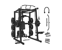 Er Kang Smith Machine with Pec Dec, 2000LBS Squat Rack Chest Fly Machine with Cable System, Workout Weight Cage with Weight Bench, 230LBS Plates, Spot