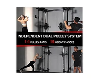 Er Kang Folding Squat Rack, Wall Mounted Power Rack with Cable Crossover Machine & Lat Pull Down, Power Cage with 5 Adjustable Function Modes, Garage