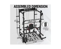 Er Kang SmithMachine, Multifunctional Power Cage Squat Rack with Cable Crossover System and Dip Station, 2250lbs Capacity Home Gym Lat Pull Down