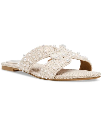 Dv Dolce Vita Women's Geeya Pearl Embellished Crisscross Slide Sandals