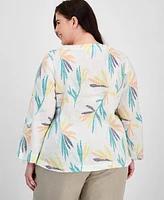Charter Club Plus 100% Linen Boat-Neck Top, Exclusively at Macy's