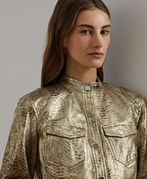 Lauren Ralph Women's Metallic Embossed Lambskin Moto Jacket