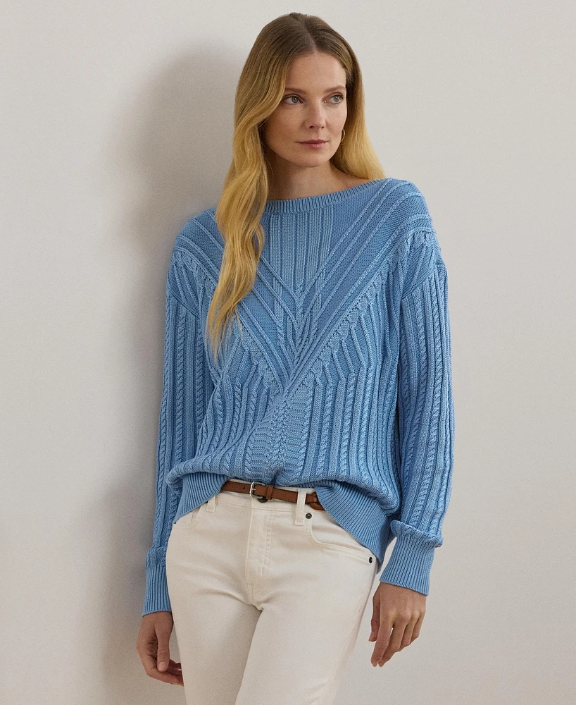 Lauren Ralph Women's Cable-Knit Cotton-Blend Boatneck Sweater