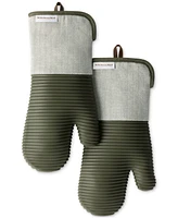 KitchenAid Evergreen Design Series Herringbone Ribbed Soft Silicone 2-Pc. Oven Mitt Set