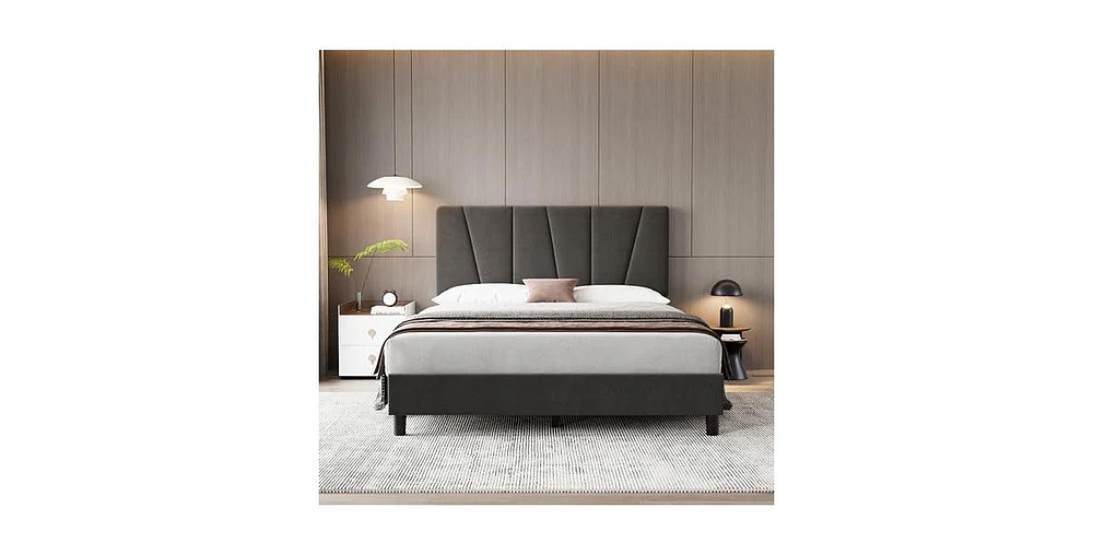 gaomon King Size Bed Frame with Adjustable Headboard