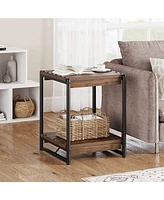 gaomon 20'' Square Modern Square End Table with 2 Tier Shelf- Metal Frame Bed Couch Sofa Side Table/Nightstand, Wood Bedroom Nightstand Furniture, Acc