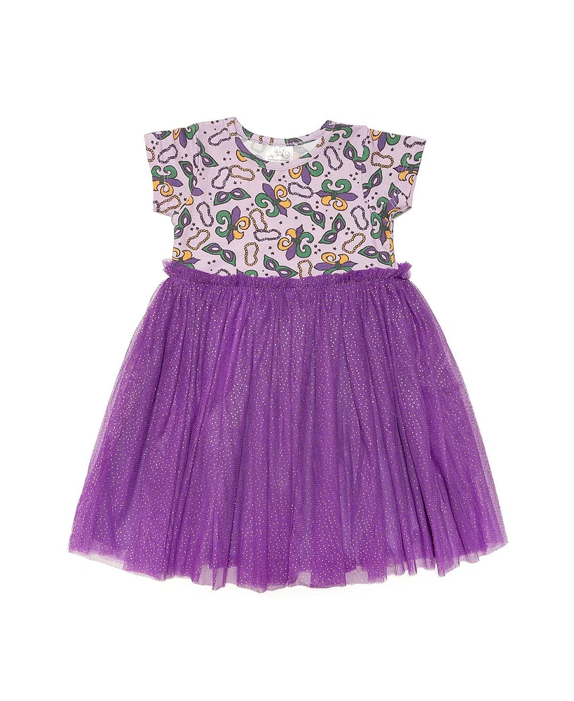 Little and Big Girls Mardi Gras Short Sleeve Tutu Dress