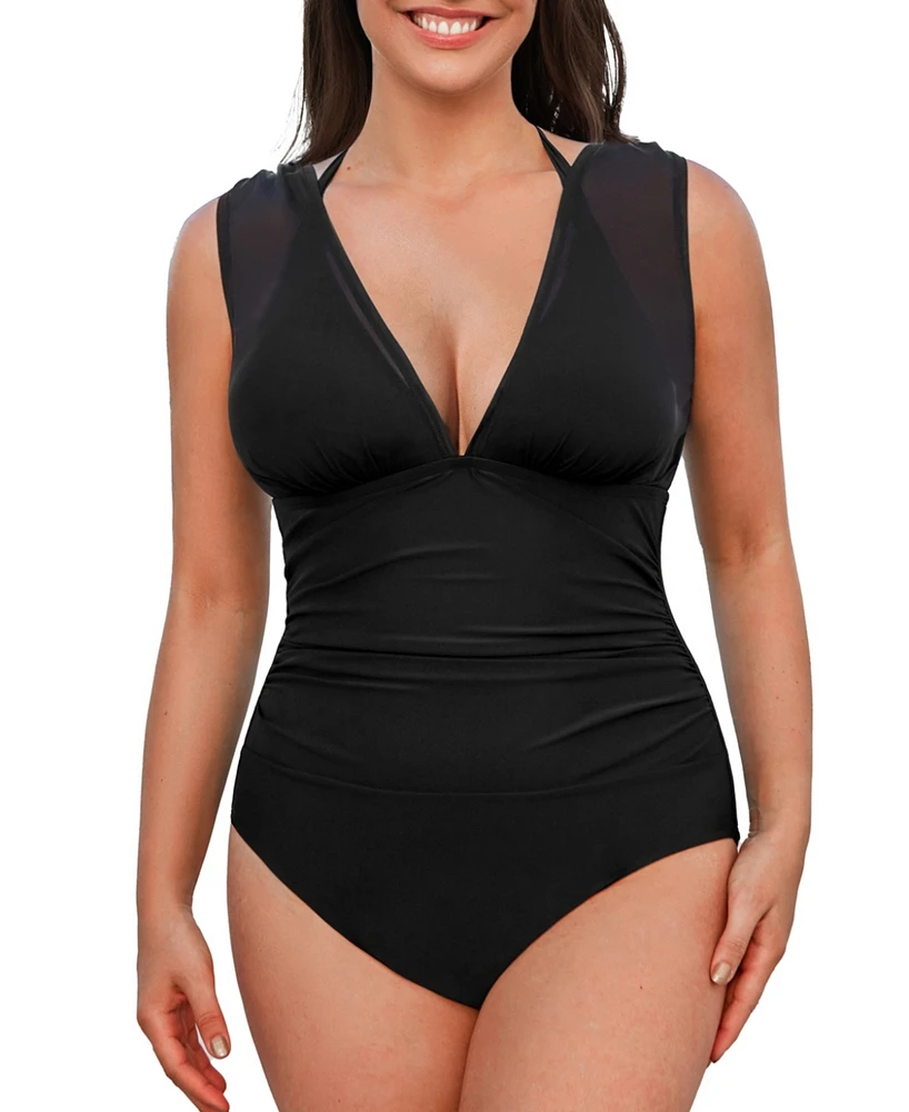 Cupshe Plus Mesh Halter Tummy Control with Removable Bikini Top One Piece Swimsuits