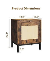 gaomon Rattan End Table, Wood Nightstand with Tray for Living Room, Bedroom Side Table with Storage Shelf for Entryway, Small Spaces