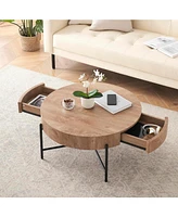 gaomon Coffee Table with Drawers Round Center Table