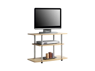 Slickblue Modern Tv Stand in Light Wood Finish with Sturdy Stainless Steel Poles for Sleek Tv Storage