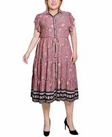 Ny Collection Plus Short Sleeve Tiered Border Print Dress