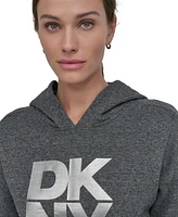 Dkny Women's Active Stacked Metallic-Logo Hooded Top