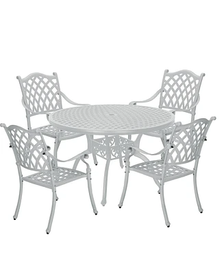 Boyel Living 5pcs Patio Dining Set Cast Aluminium Outdoor Dining Set Patio Bistro Set 4 Outdoor Dining Chairs and 47 Inches Round Dining Table for Bal