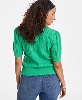 On 34th Women's Puff Sleeve Cable Polo Short-Sleeve Sweater, Exclusively at Macy's