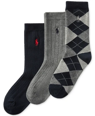 Polo Ralph Lauren Little & Big Boys Argyle Crew Socks, 3-Pack