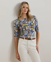 Lauren Ralph Women's Floral Stretch Cotton Boatneck Tee